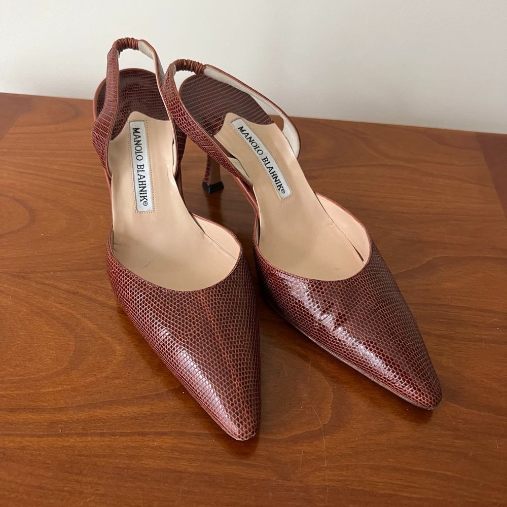 Manolo Blahnik Animal Print Slingback Heels Size EU 36 1/2